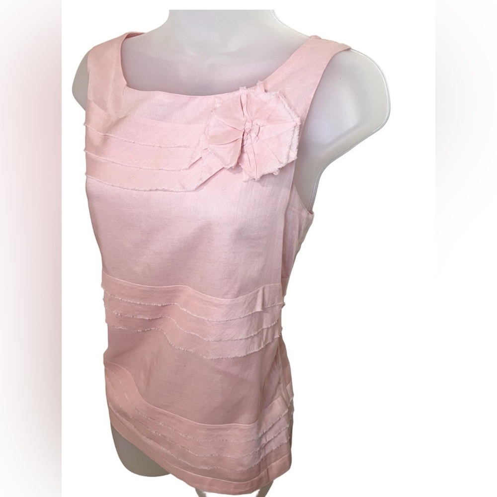 Talbots 10 Sleeveless Blouse Top Pink Flower Applique 3D Ruffle Women